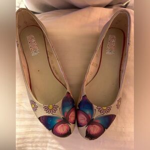 GOBY flat shoes w beautiful turquoise purple butterfly on toes and back heel
